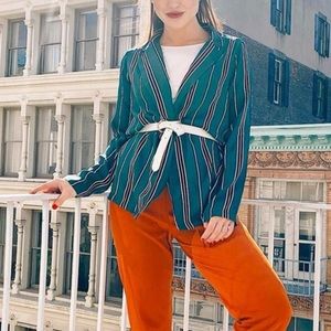 Green Striped Contemporary Blazer Shirt